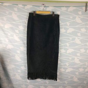 Sarong Leather Skirt 100% Leather with Fringe, Asymmetric Western, Lined sz. 16